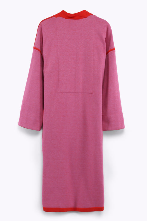 Reversible long coat in cotton blend jacquard with pockets